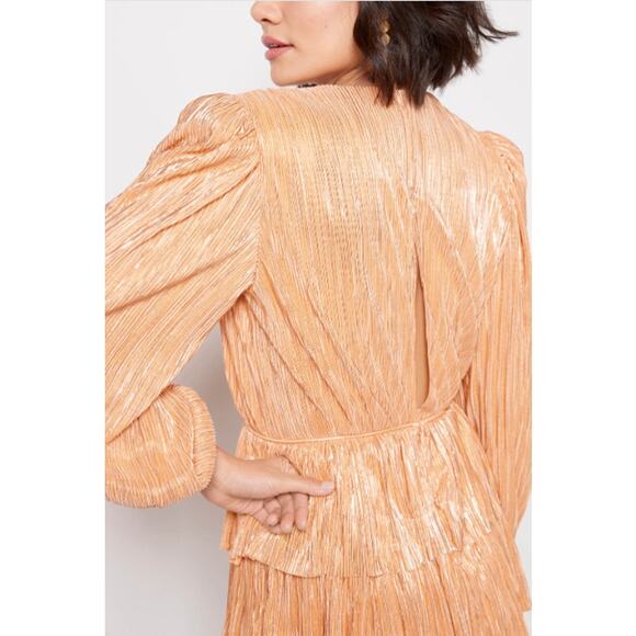 Sabina Musayev NWT Mina Long Sleeve Peach Shimmer Mini Dress // XS - Picture 5 of 16